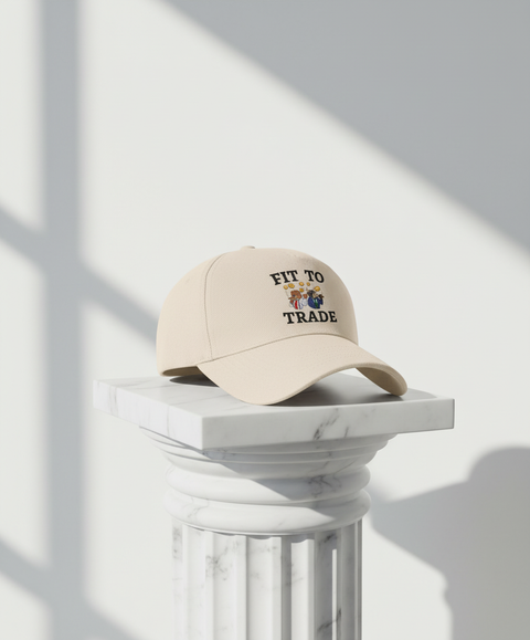 Fit to Trade beige petje op marmeren zuil met extra belichting