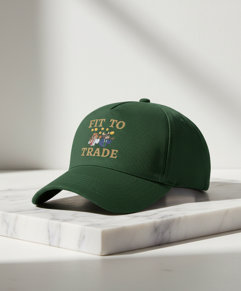 Fit to Trade groen petje met bedrukt design op marmer etalage