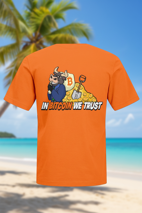 In Bitcoin We Trust — groot met zomerse achtergrond
